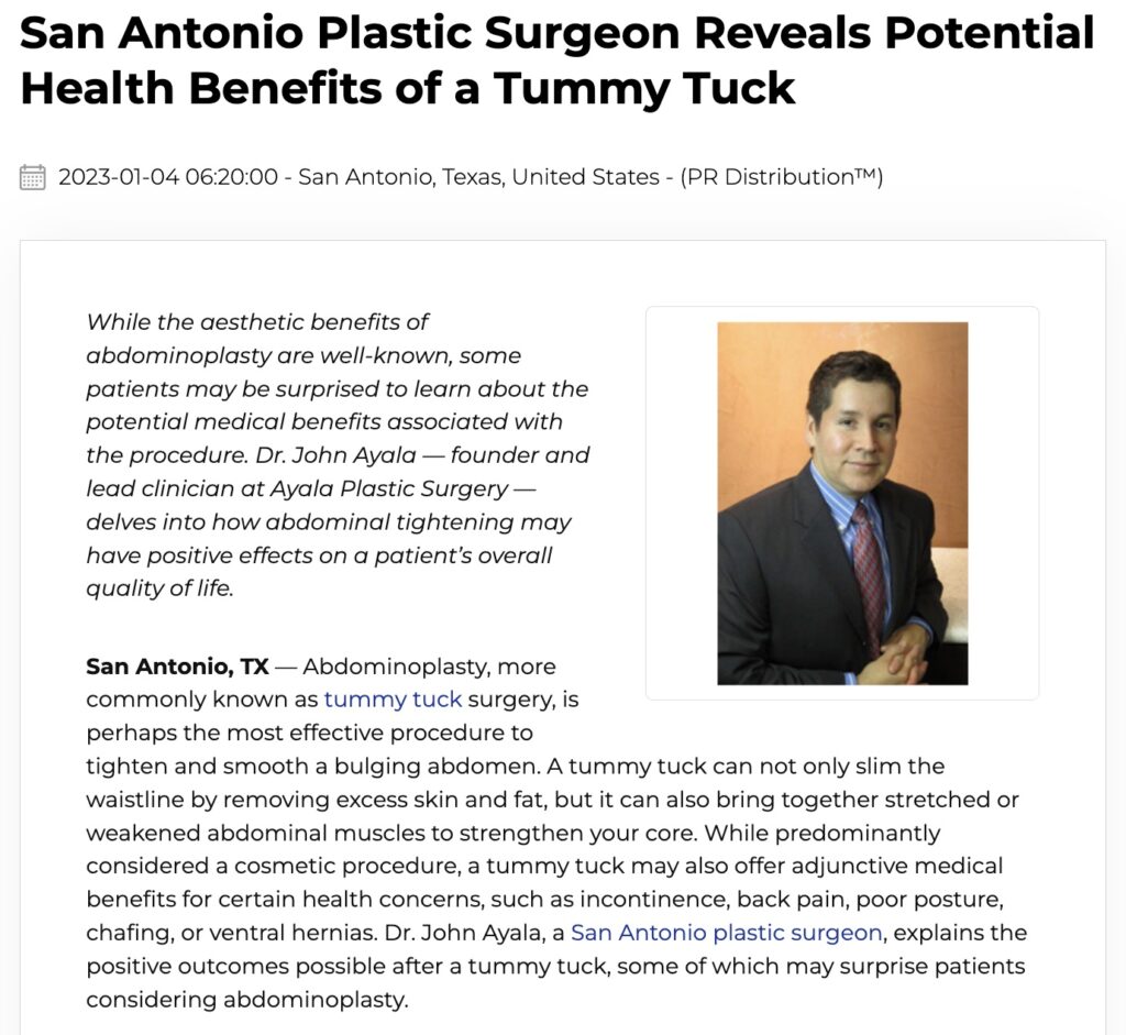 San Antonio Plastic Surgeon Discusses Health Benefits of a Tummy Tuck